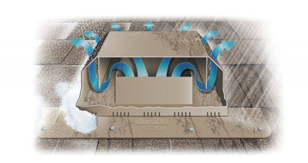 Duraflo square top WeatherPRO roof vent showing airflow out of vent - weatherwood